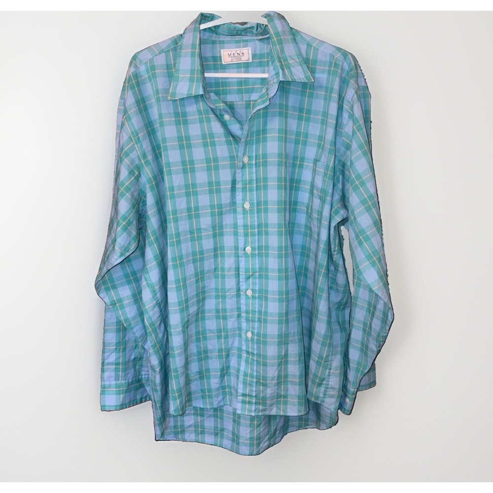 The Men's Store Sears Button Down Cotton Blend Plaid Preppy Casual Shirt Size XL